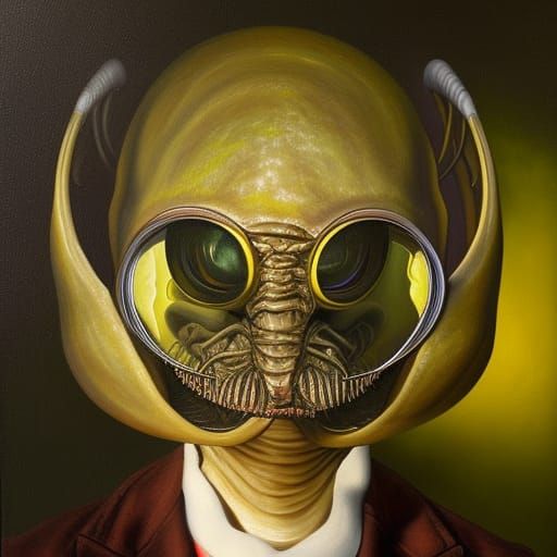 Hyperrealistic Alien Insect: Oil Painting in Surrealist Styl...