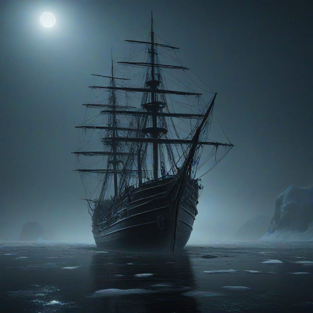 Frozen Ghost Ship in Arctic Dark Fantasy Art