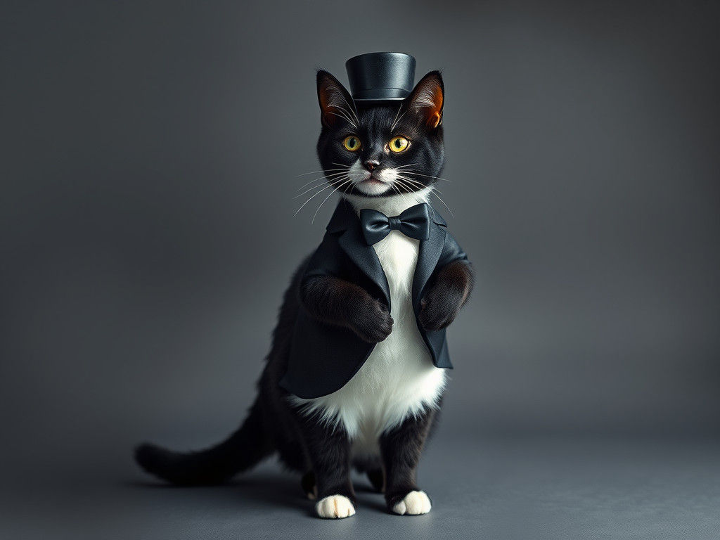 Sophisticated Cat in Tuxedo: Potter-esque Illustration