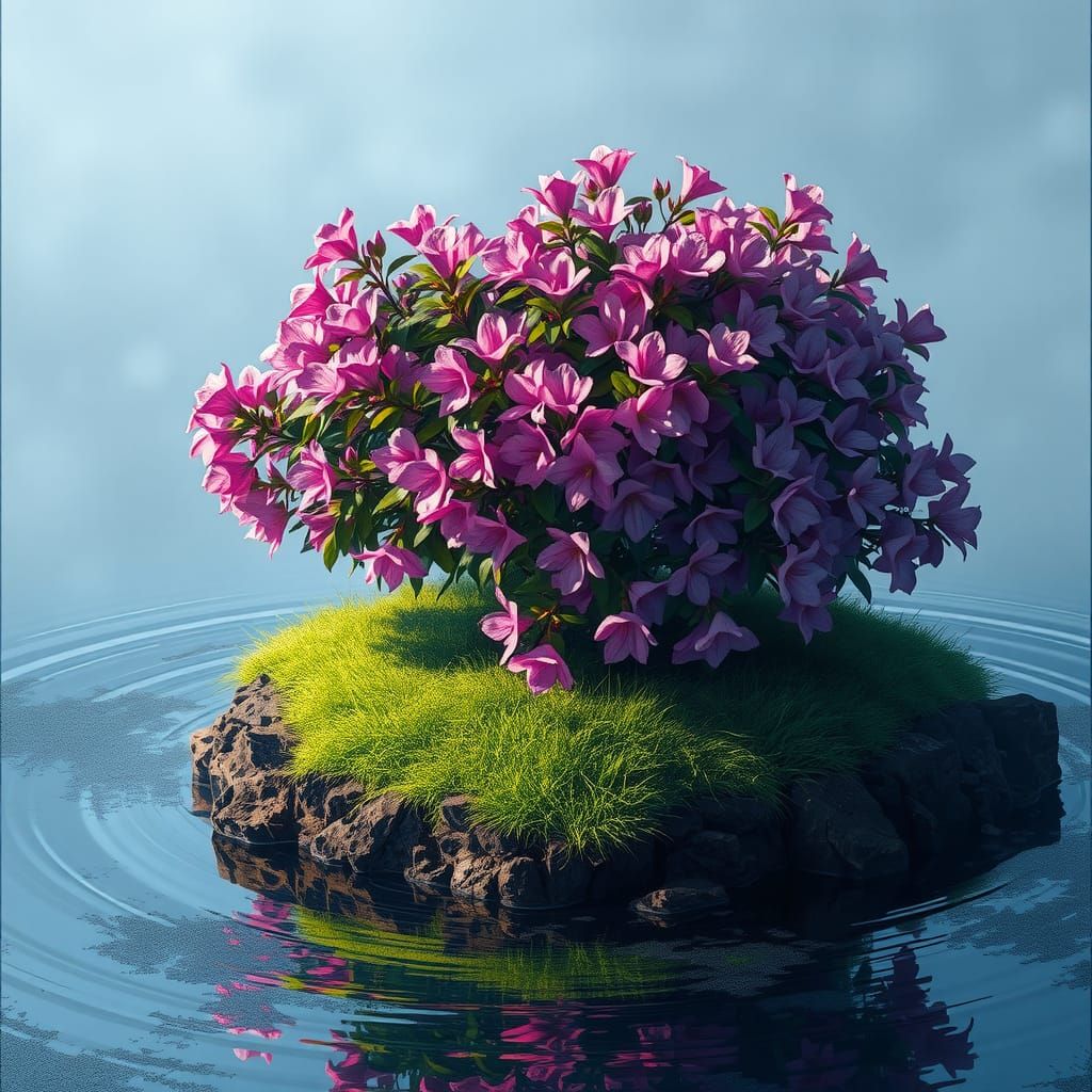 Azalea Island with Expressive Brushstrokes and Lighting