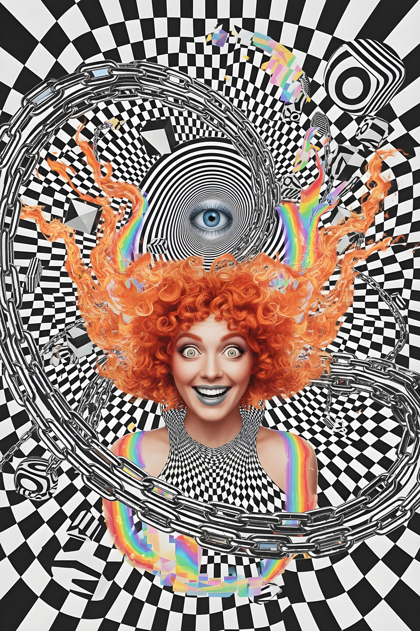 Psychedelic Woman in Op Art Vortex