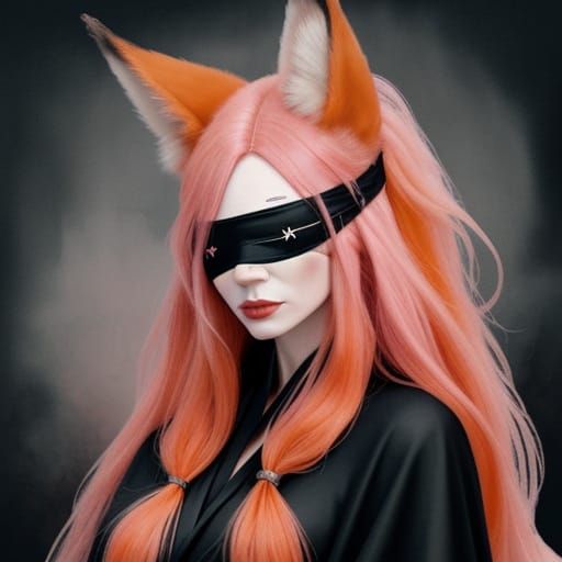 Occult Woman with Pink Hair in Hellish Landscape