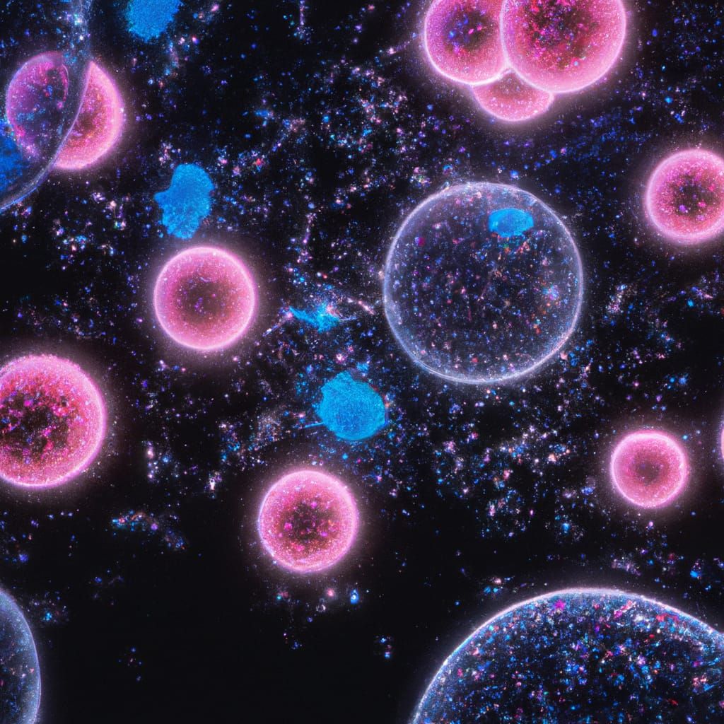 Pink and Blue Microscopic Virus Bubbles Spreading