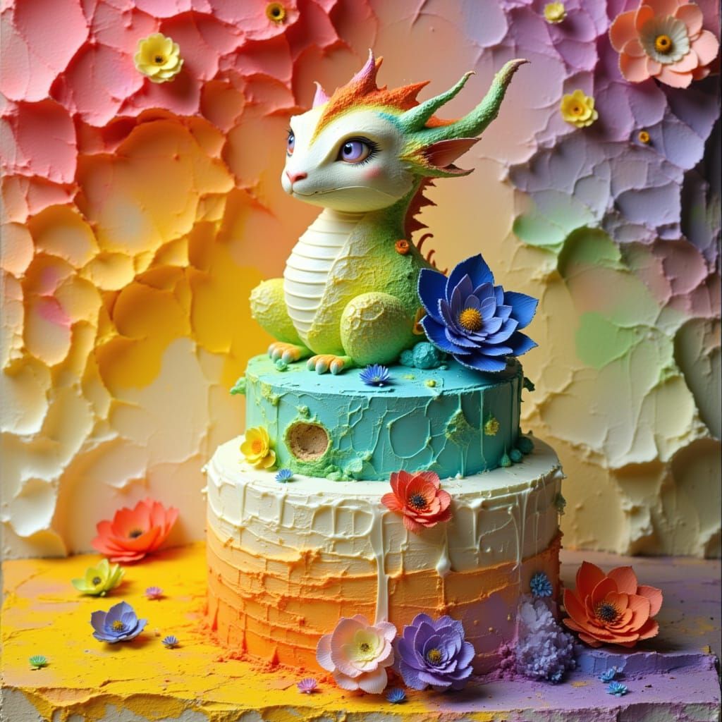 Rainbow Cake with Chocolate Dragon Topper