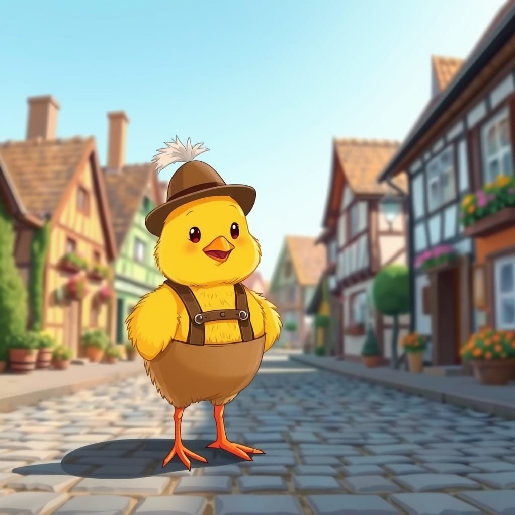 Bavarian Chick Cartoon in Beatrix Potter Style