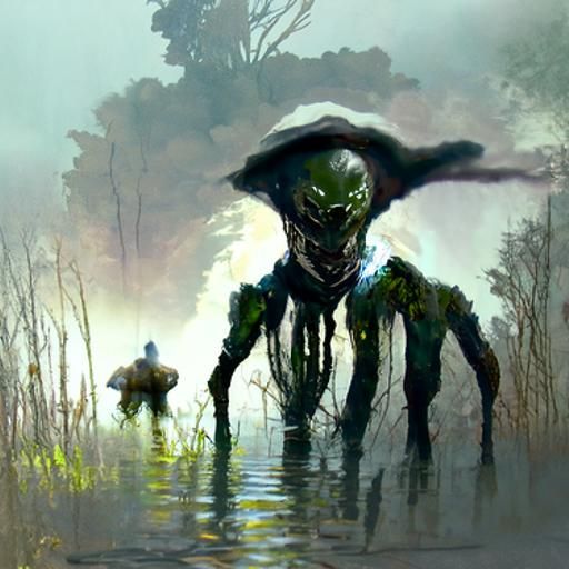 Sinister Alien in Swamp Art
