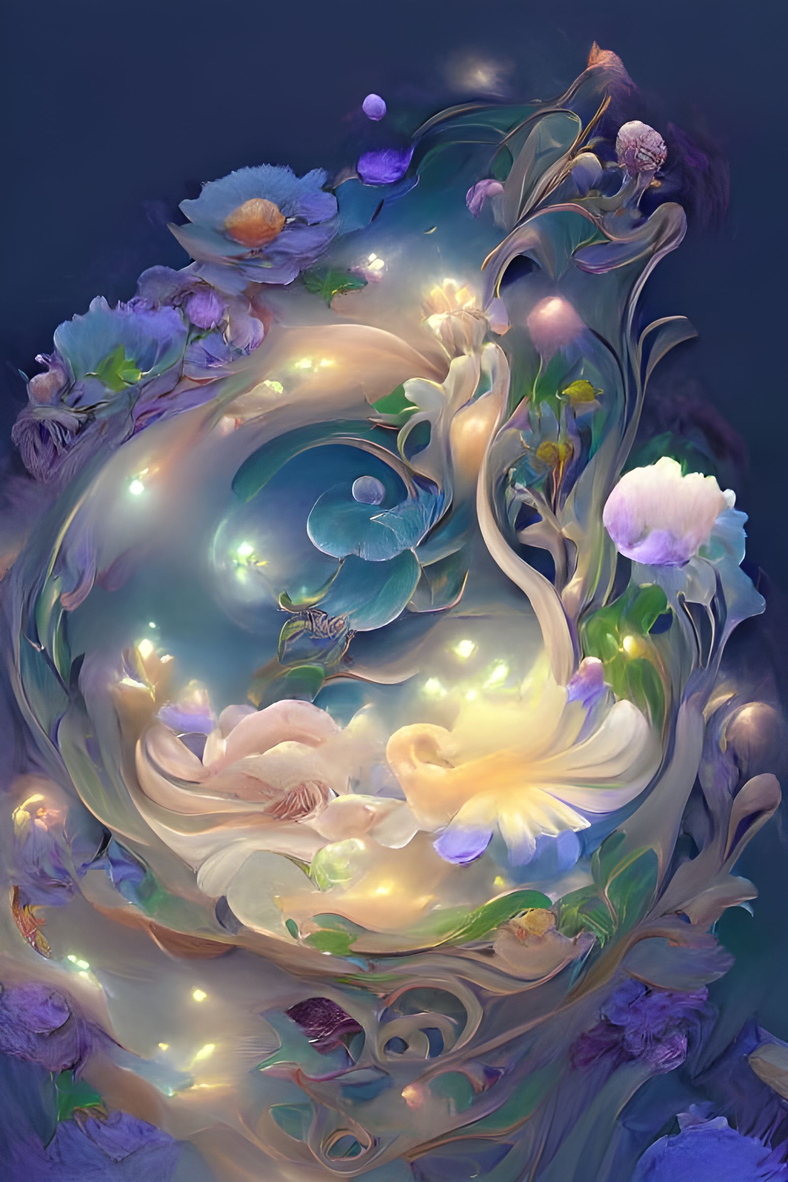 Yin Yang of Flowers in Art Nouveau Style