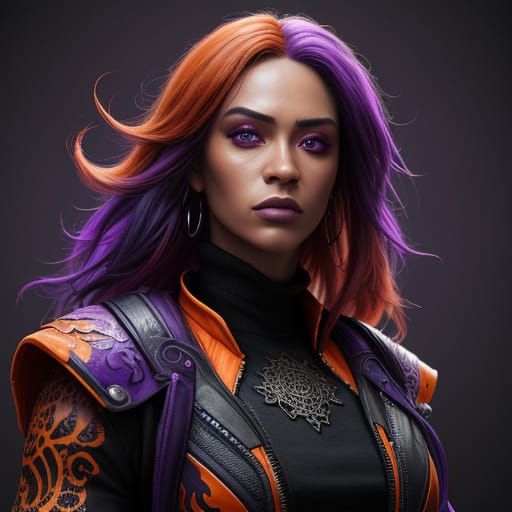 Hyperrealistic Portrait in Vibrant Orange and Purple