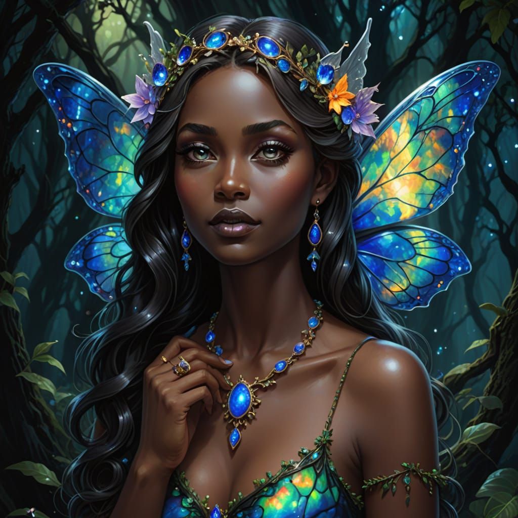 Black Opal Fairy with Gemstone Wings