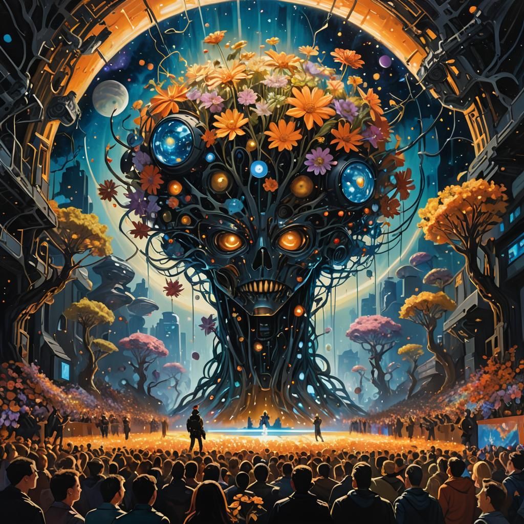 Spectators in Colorful Graffiti Art Style