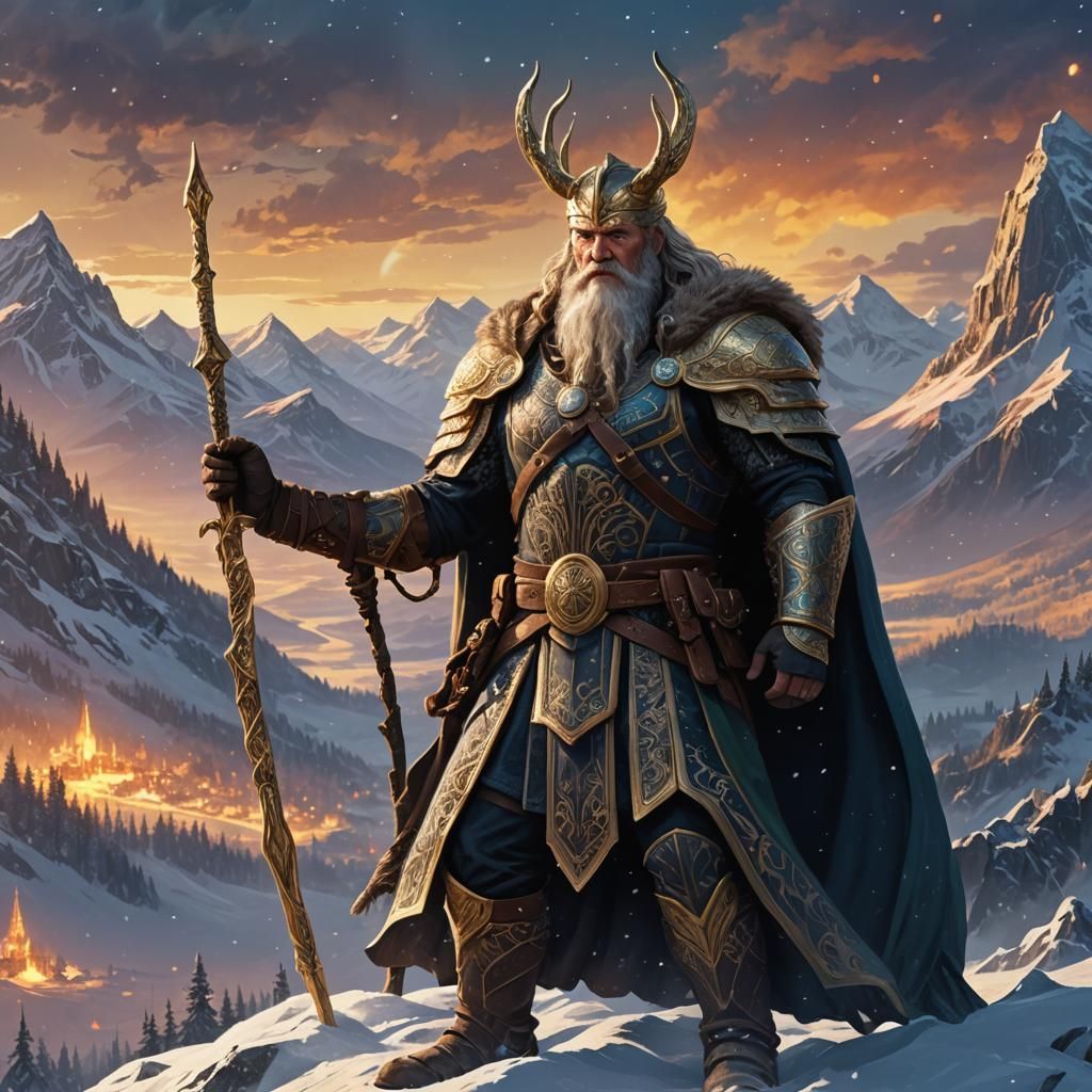 Odin Overlooking Realms in Norse Mythology