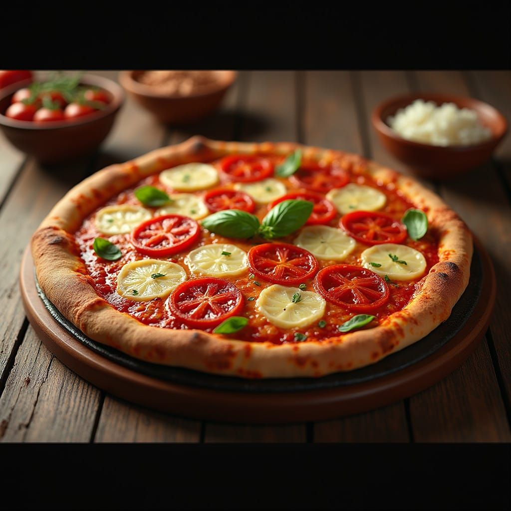 Fantastical Paella Pizza in Deep, Vibrant Colors