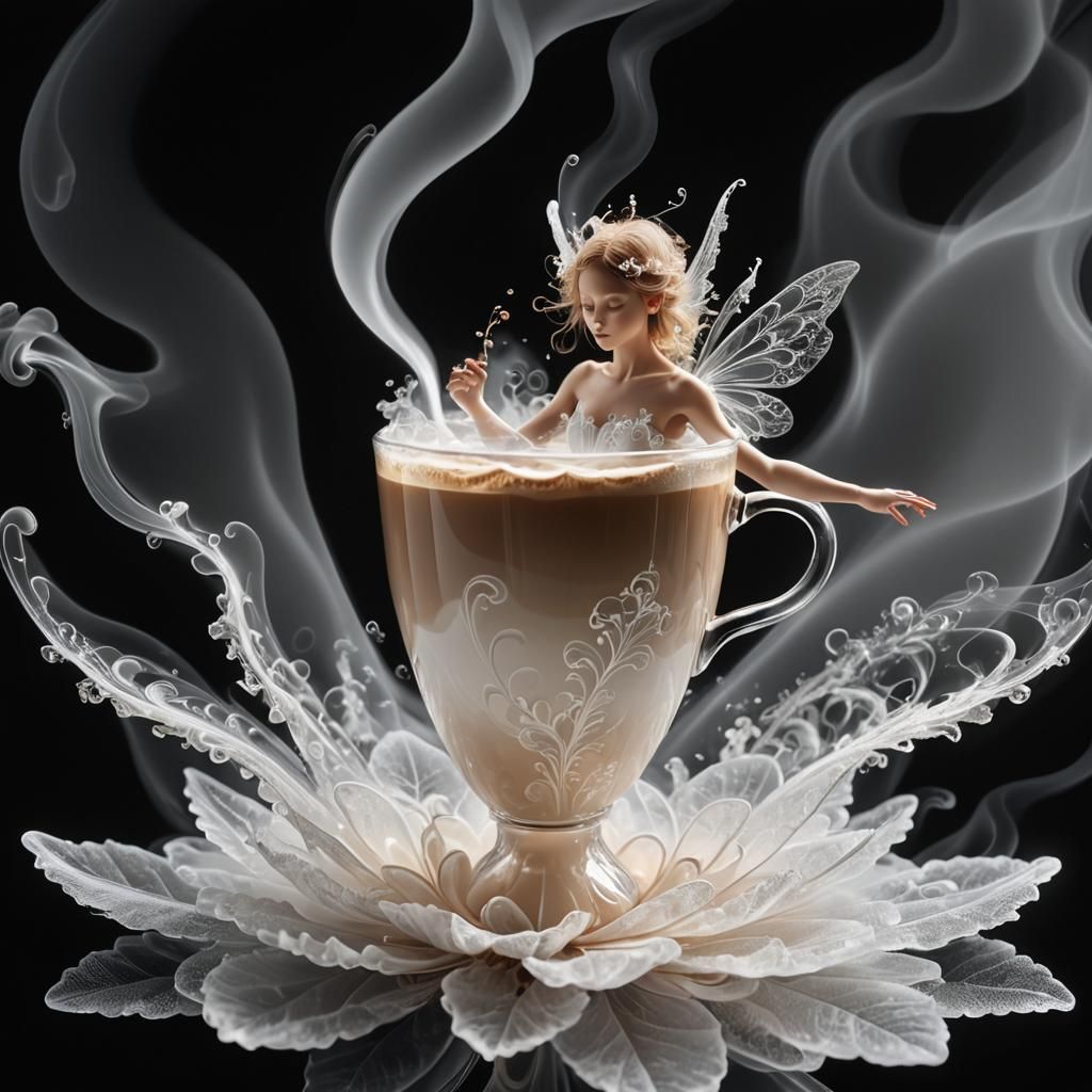 Latte Cup Fairy Formed from Fractal Smoke