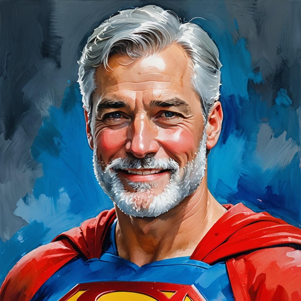 Joyful Silver-Bearded Superman in Expressionist Style