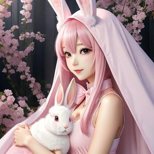 Anime Pink Rabbit Illustration