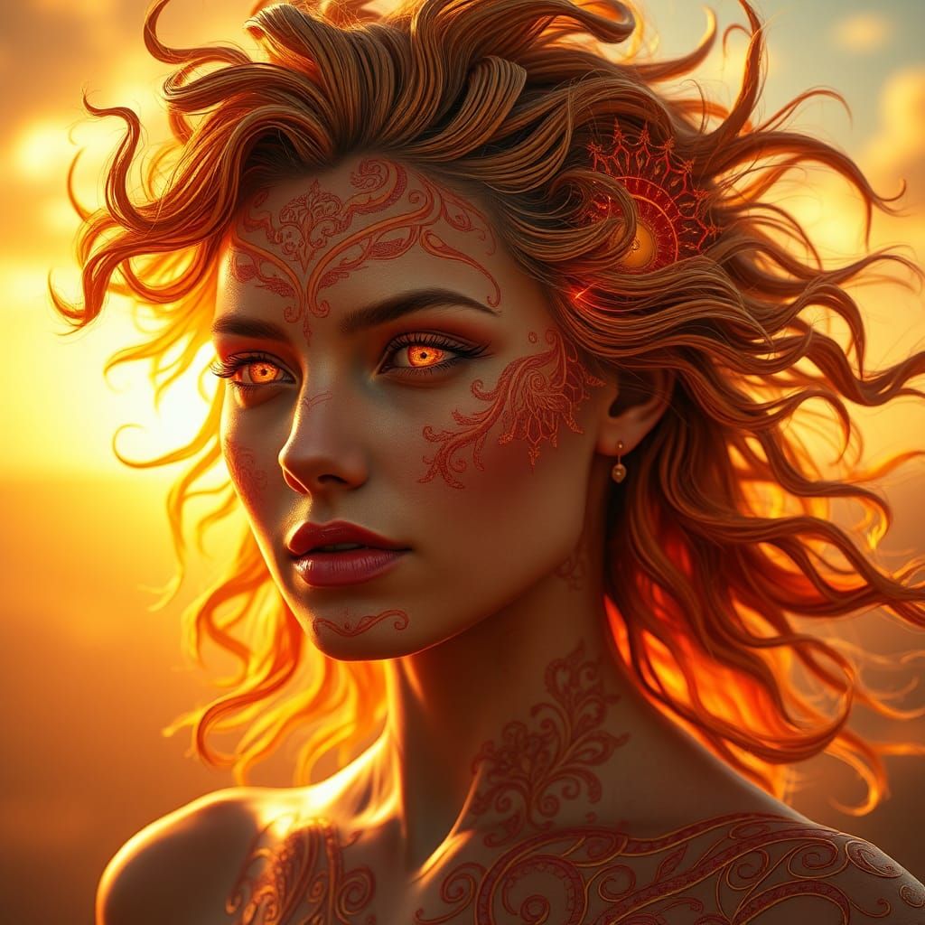 Radiant Sun Goddess Portrait in Digital Art Style