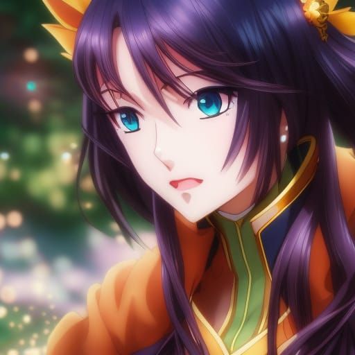 Anime Witch Woman Portrait with Forest Moon