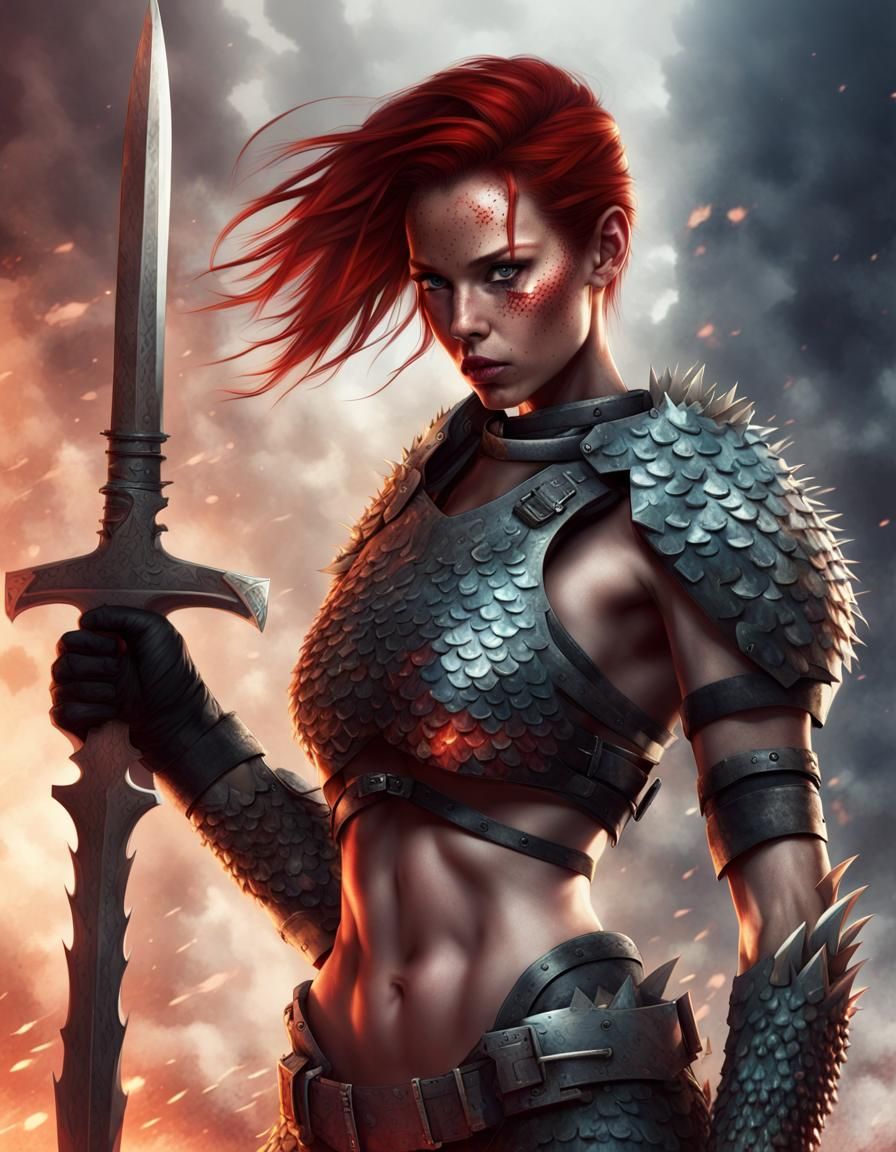 Futuristic Female Soldier in Dragon Scale Armor