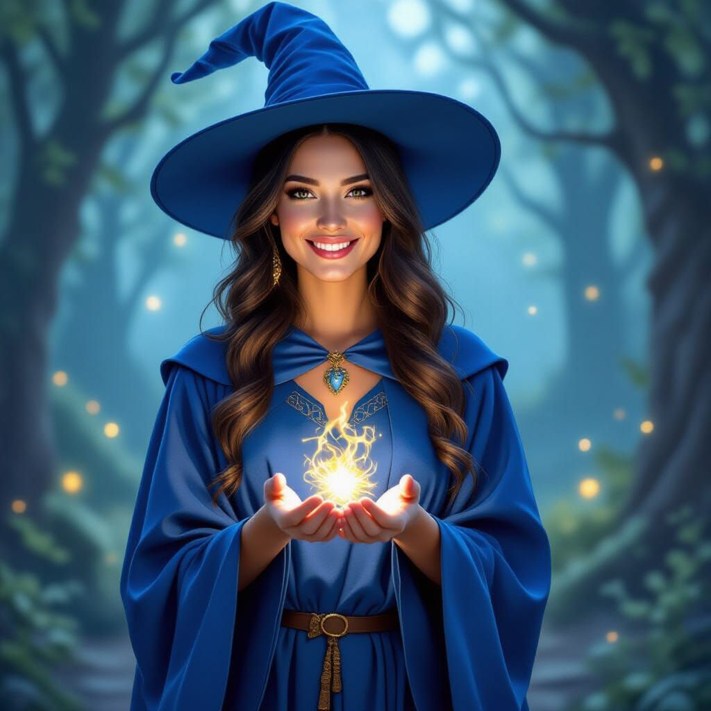 Beautiful Good Witch in Blue Robes