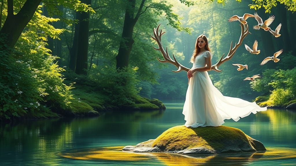 Enchanted Forest Maiden in Golden Light