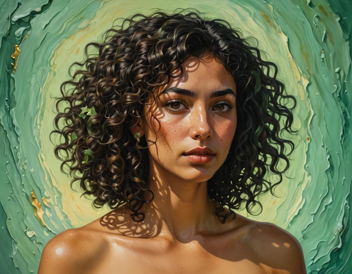 Surreal Portrait of Woman with Moles in Oil Paint Style