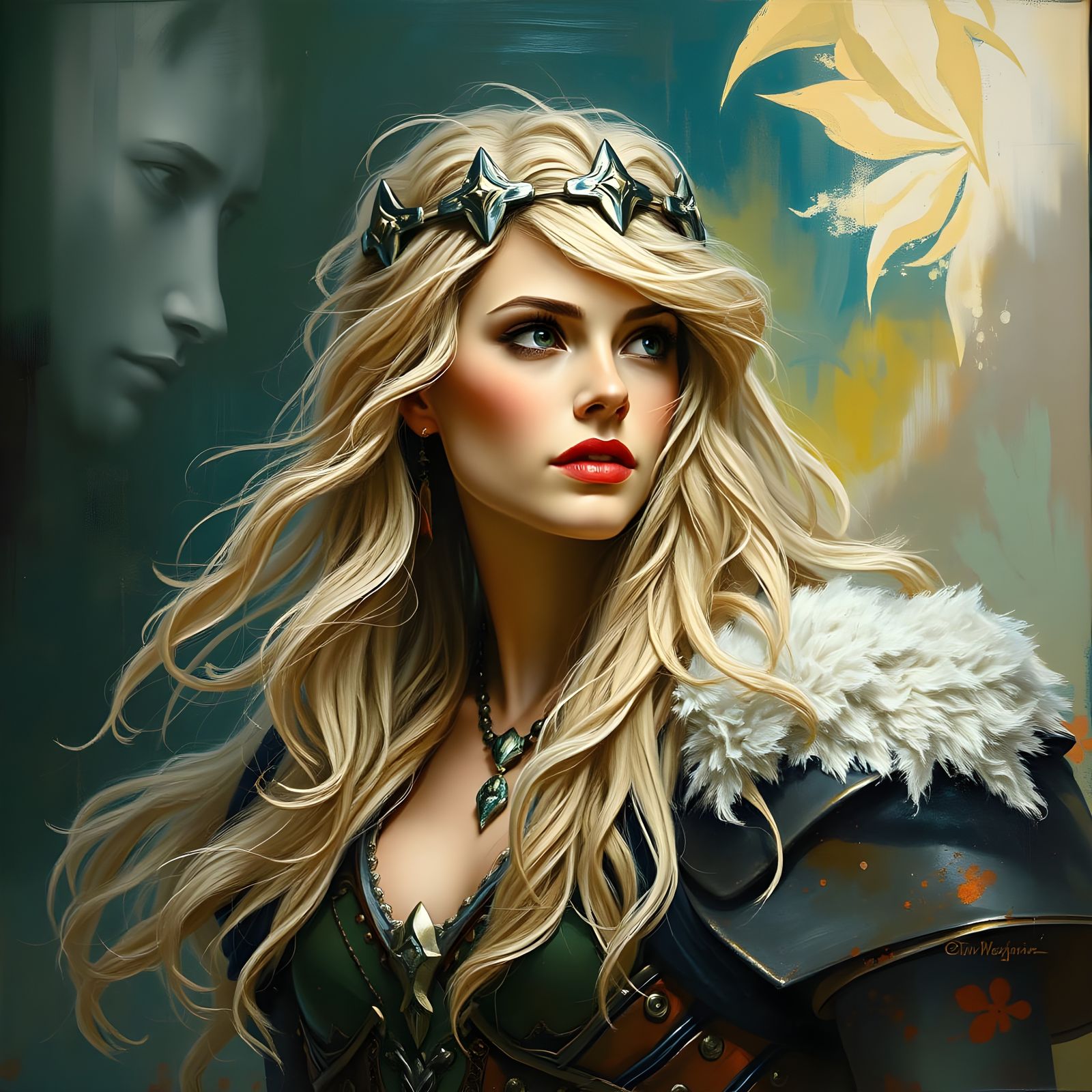 Norse Goddess in Elegant Oil Painting Masterpiece