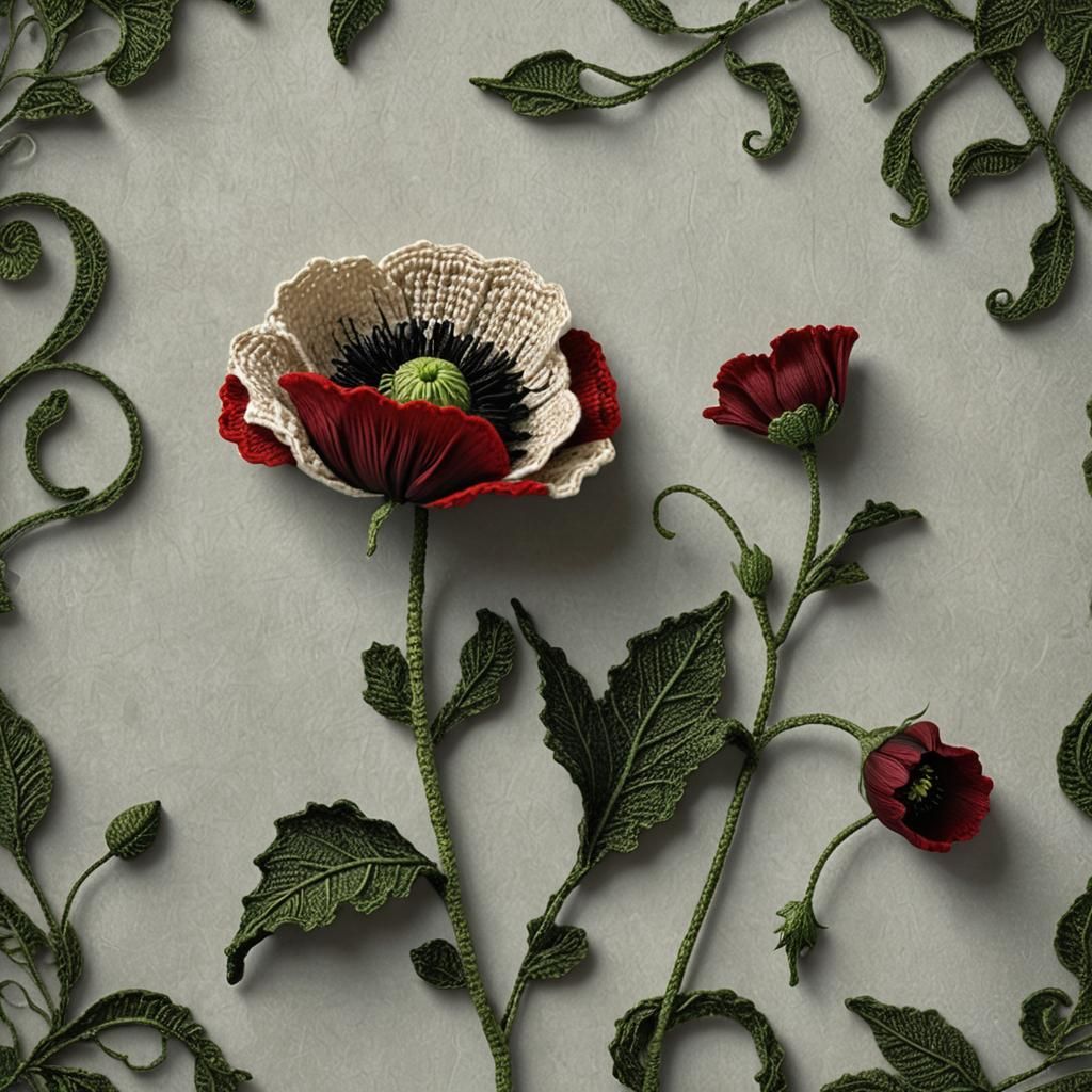 Crochet Corn Poppy Macro in Digital Matte Painting Style