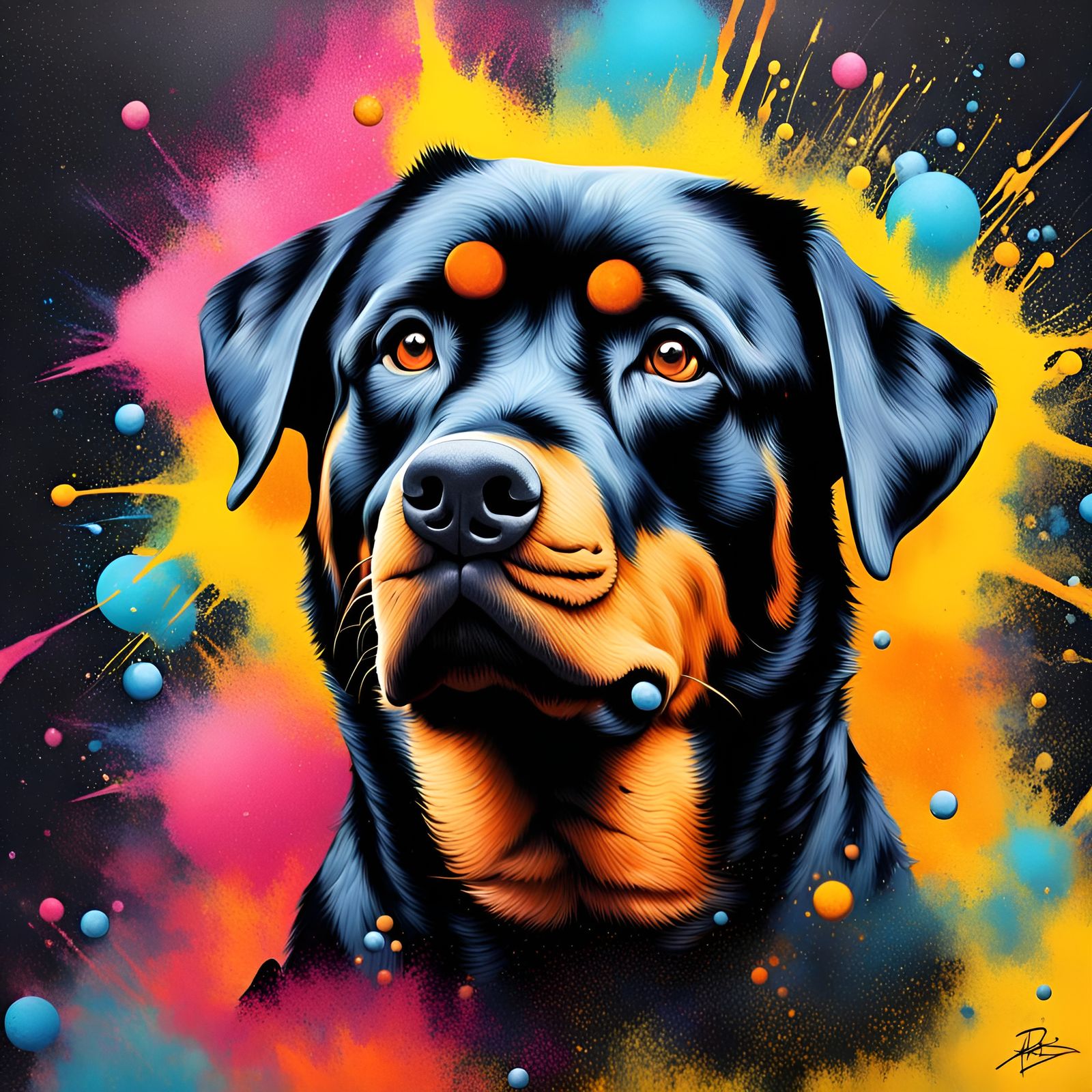 Rottweiler's Cosmic Dream: Graffiti Art Universe