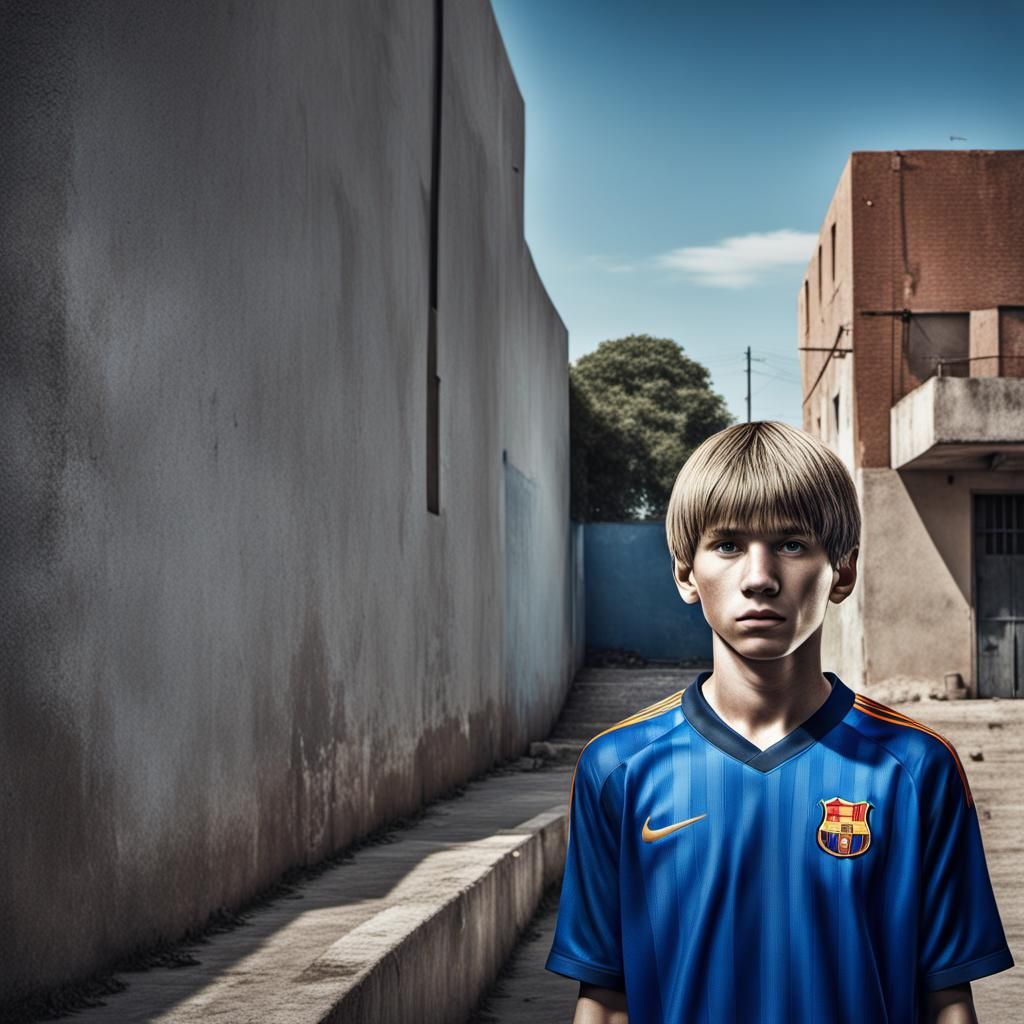Hyperrealistic Portrait: Boy in Messi Jersey