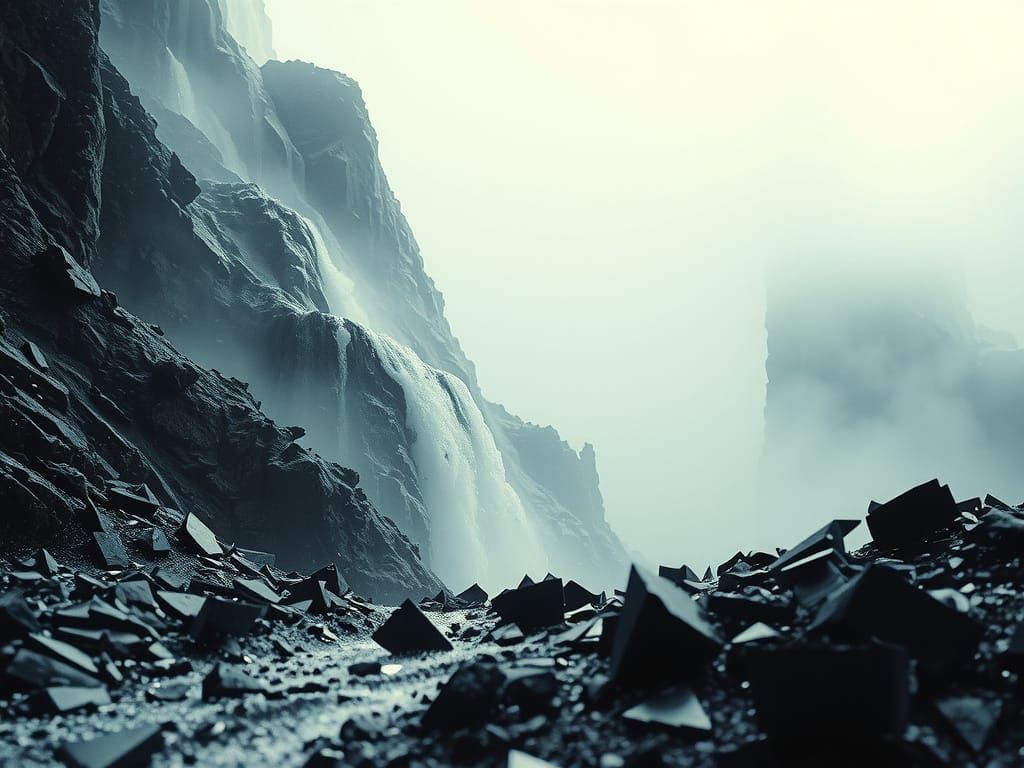 Liquid Chrome Waterfall on Misty Mountain