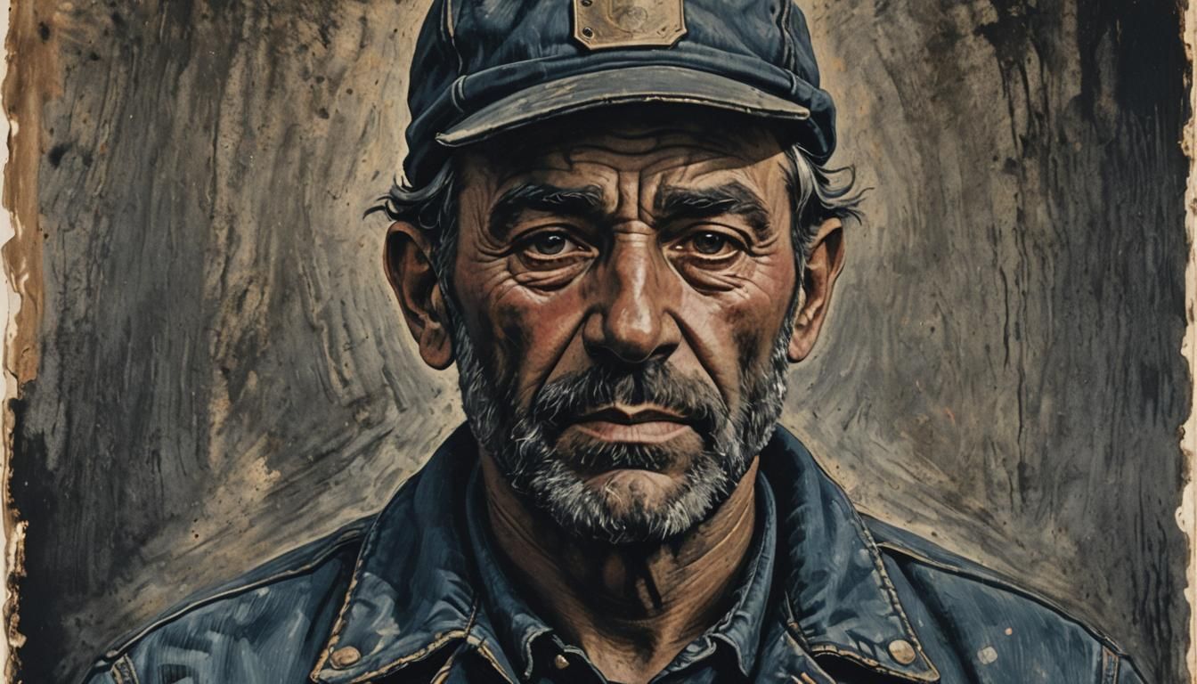 Coal Miner Portrait in Weimar Realism Style