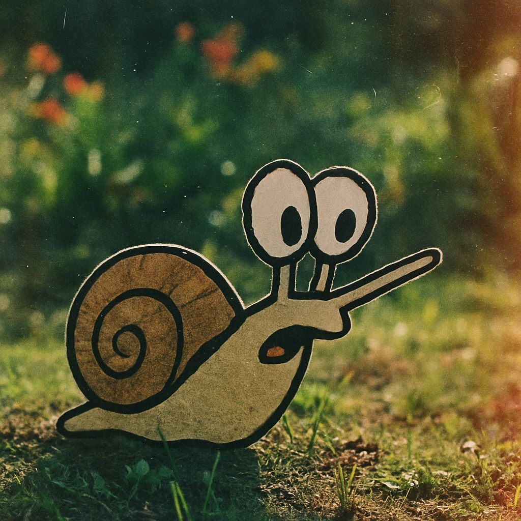 Fascinated Snail in Sunlit Garden: Cutout Collage Art