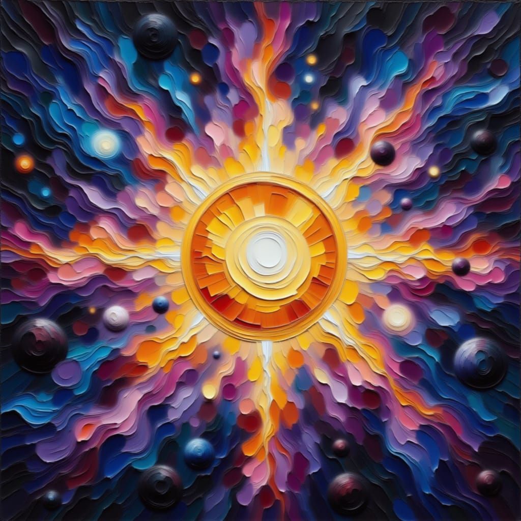 Cosmic Mandala Sun with Nebula Waves in Impasto Style