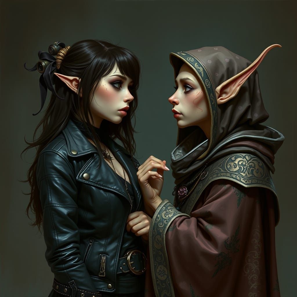 Goth Girl and Elf Meet in Dark Fantasy Style