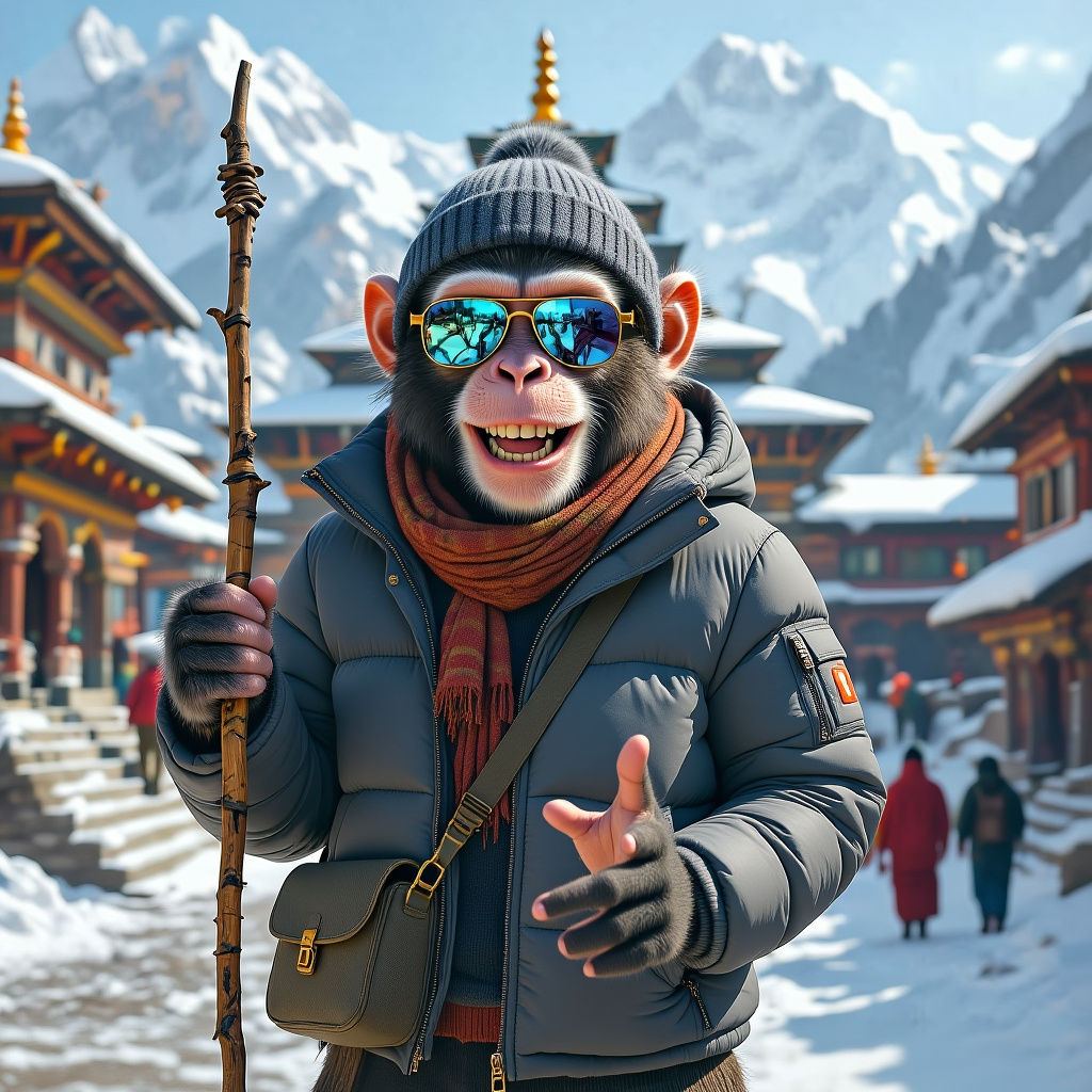 Monkey Vlogger at Kedarnath Temple in Himalayas