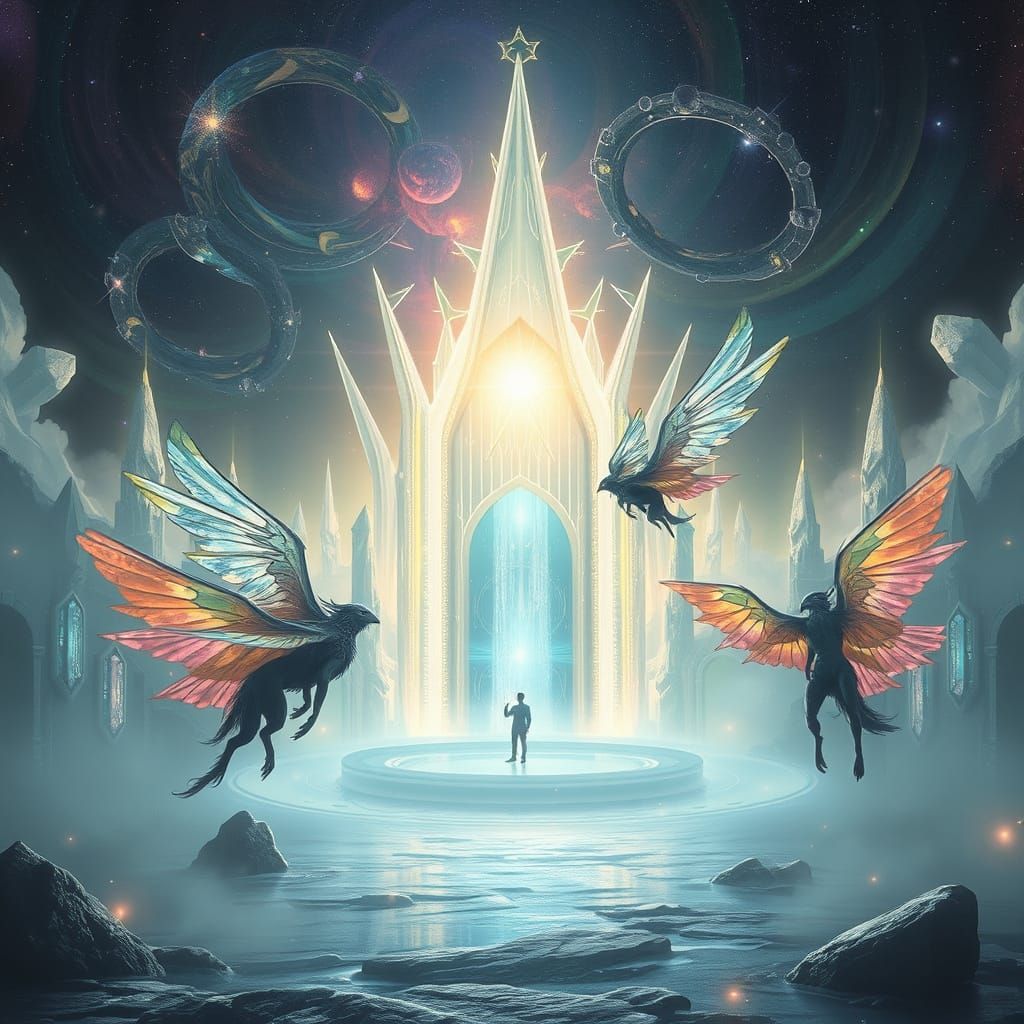 Surreal Cosmic Vortex with Ethereal Beings