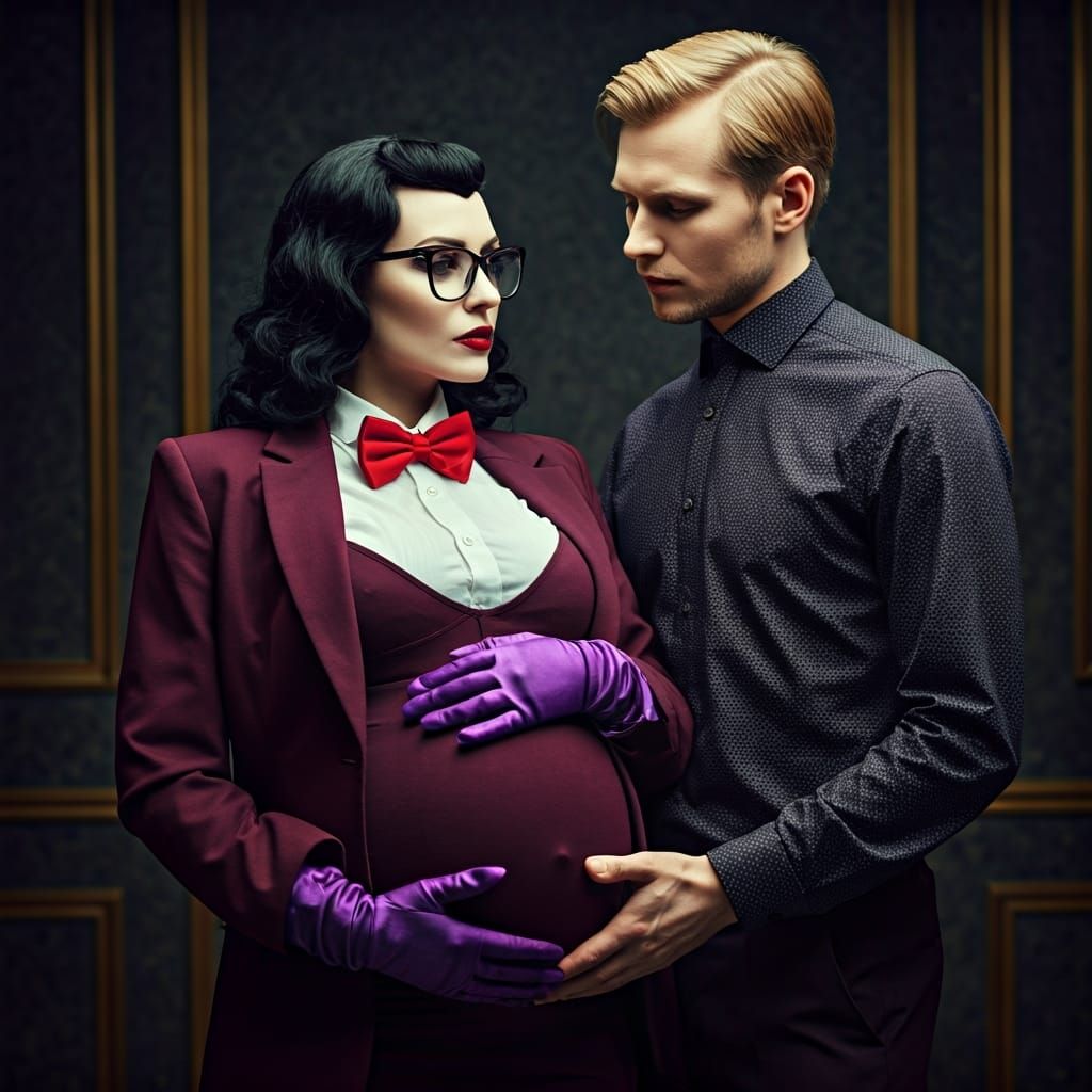 Pregnant Woman with Husband in Photorealistic Style