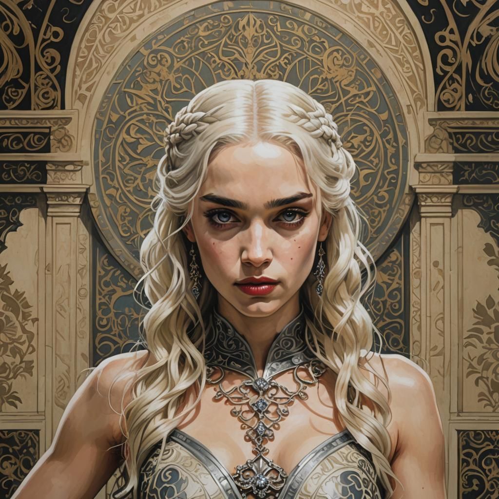 Daenerys Targaryen in Arabesque Ballroom, Cel-Shaded Gouache