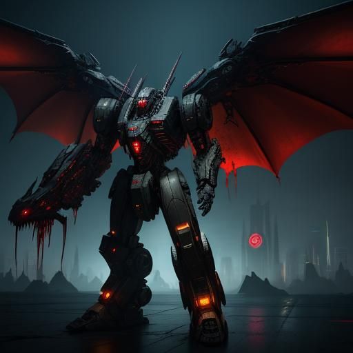 Cyberpunk Dragon with Mech Details in Futuristic City