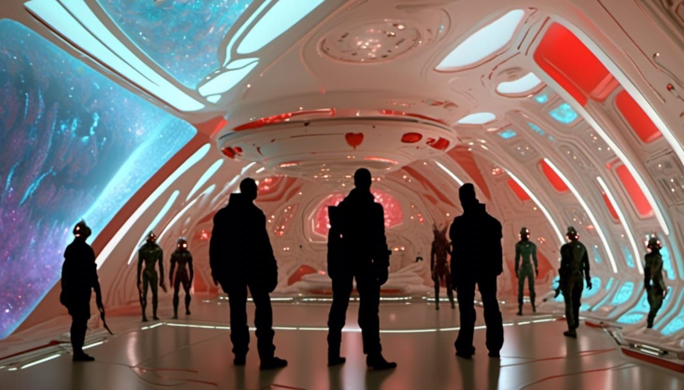 Alien Conference on Space Station Orbiting Red Planet