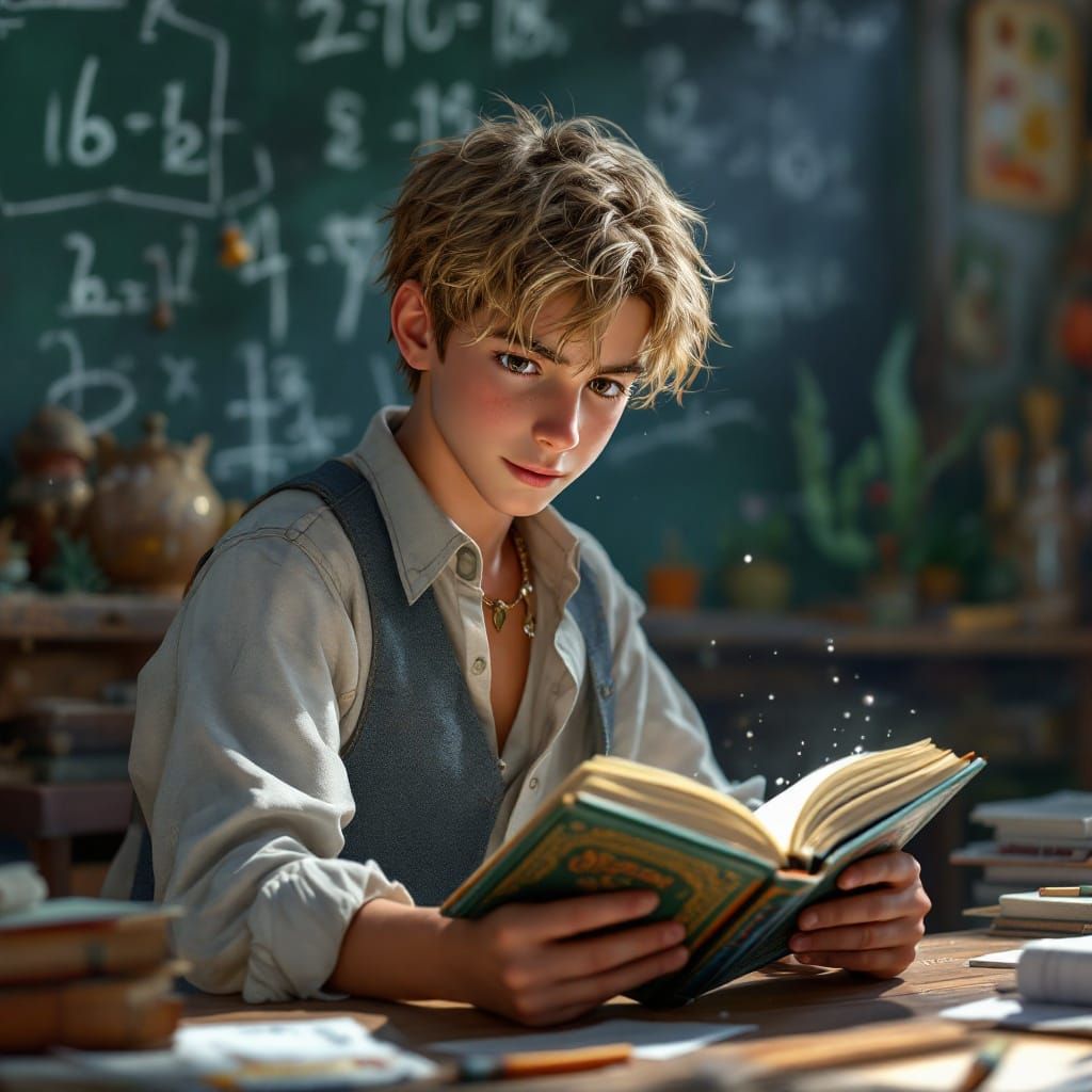 Young Scholar in a Whimsical Study