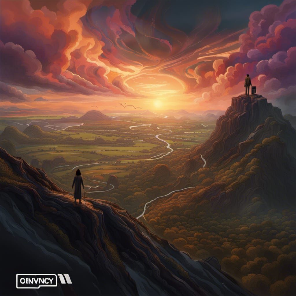 Sunrise Valley: Fantasy Concept Art with Dark Clouds