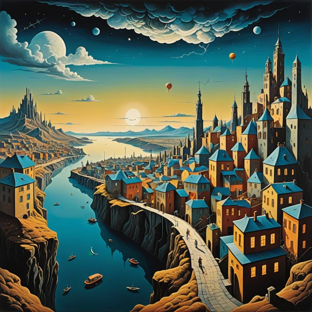 Surreal Fantastical Cityscape in Dali Style