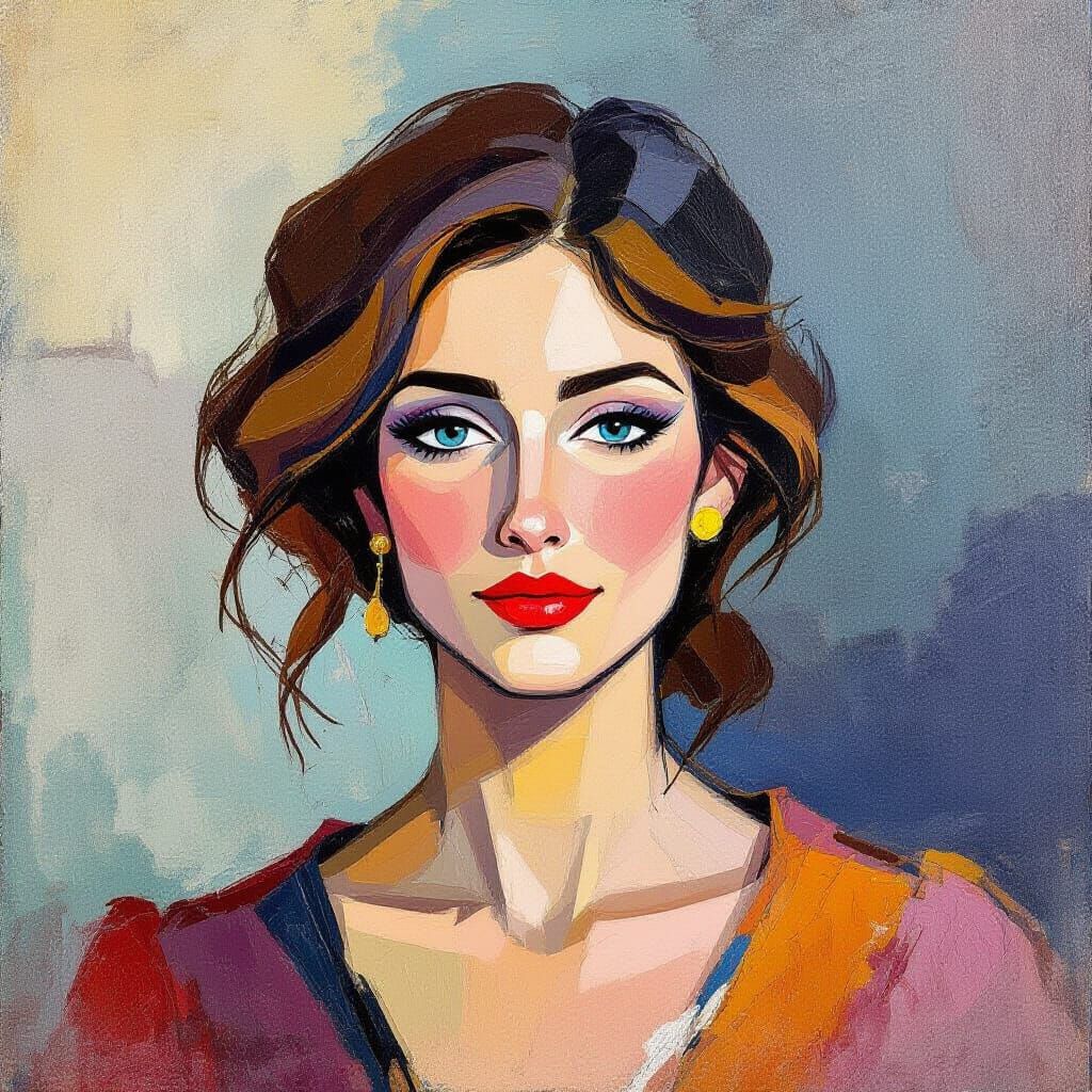 Fauvist Woman Portrait in Gouache Style