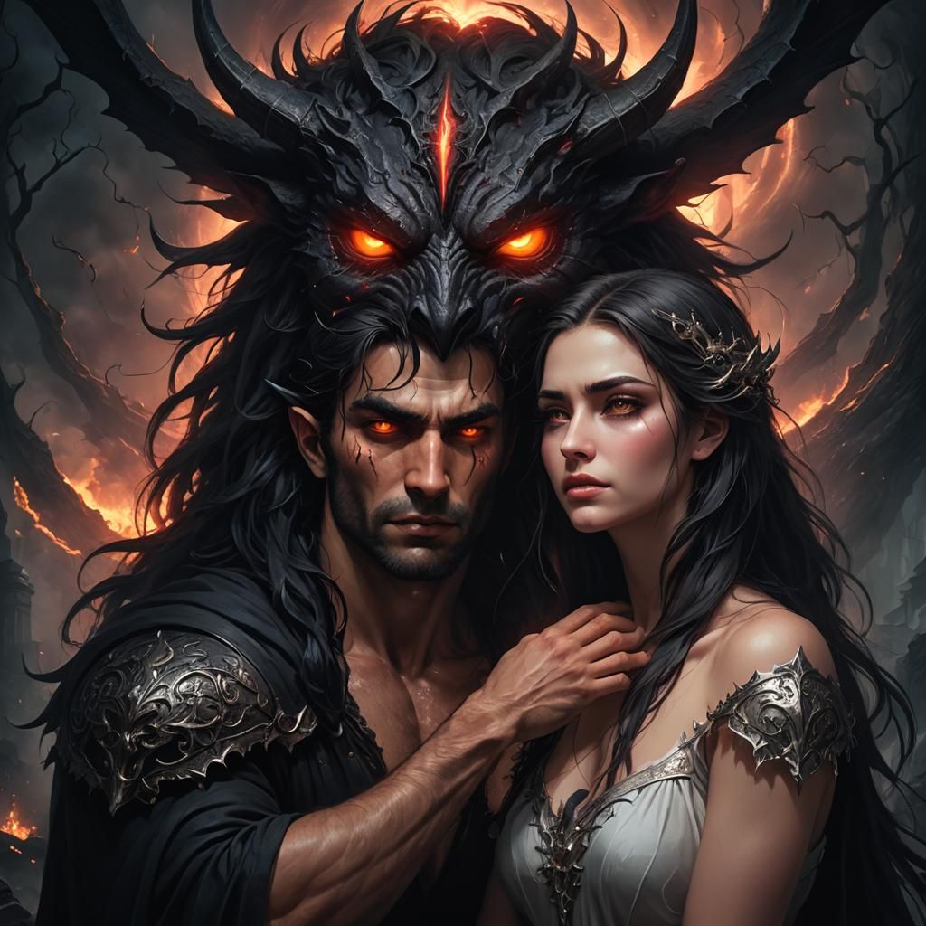 Comfort in Darkness: Woman and Male Demon
