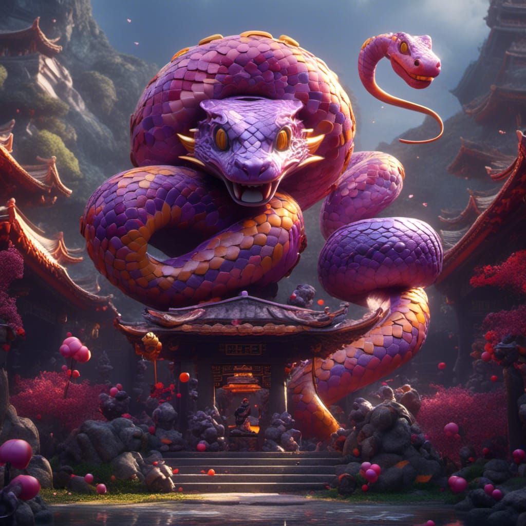 Stylized Chinese Snake Totem in Dark Fantasy Style