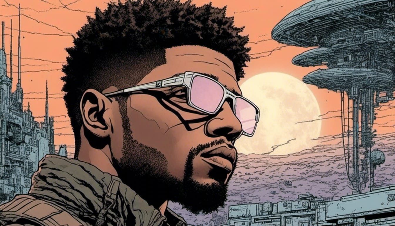 Woman Visits Moon in Comic Book Art Style