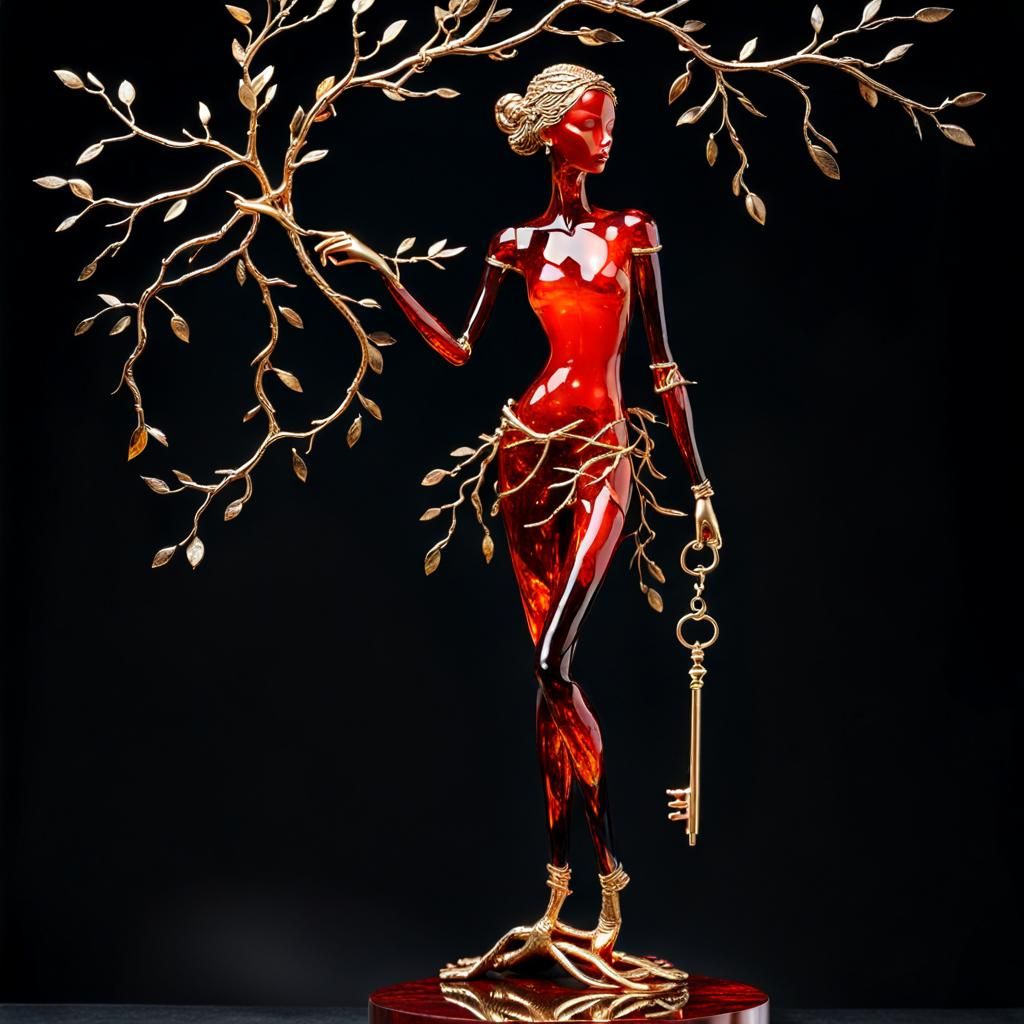 Dramatic Sculpture of Woman with Key