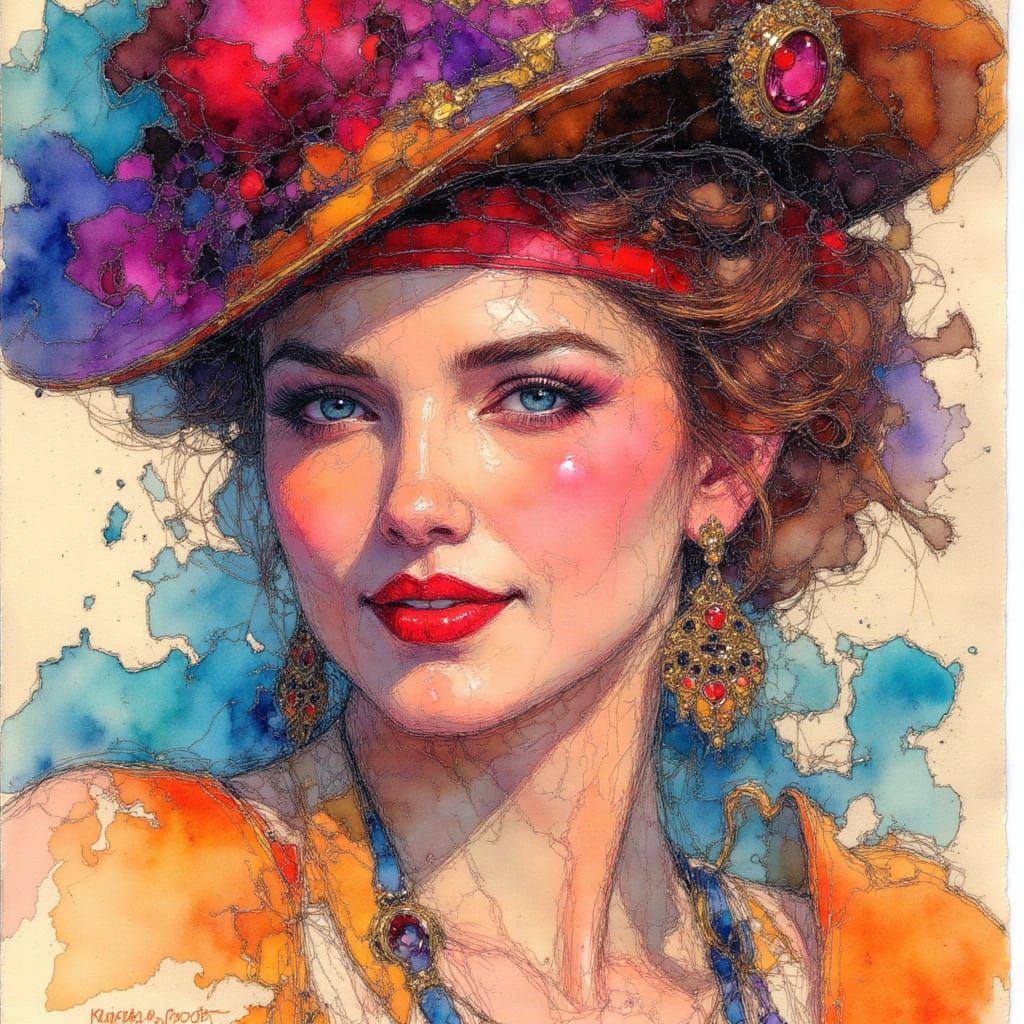 Pirate Alcohol Ink Sketch in Dark Fantasy Style