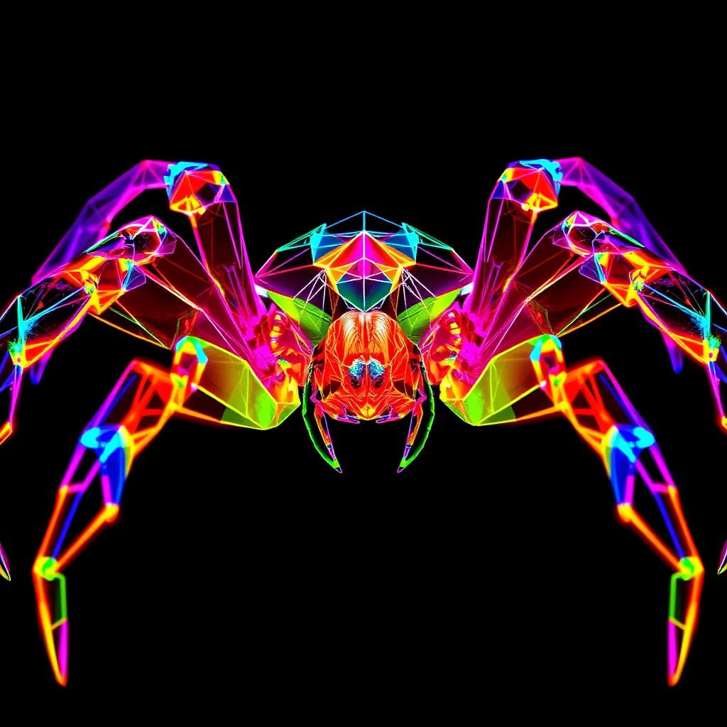Geometric Crab Spider in Fluorescent Cyberpunk Style